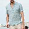 Summer Men's  Cotton and Linen Short-Sleeved T-shirt Casual Men's T-shirt Shirt Male Breathable