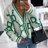 Damen Freizeit Kontrastfarbe Pullover Langarm V-Ausschnitt Strick Cardigan Mantel Oberbekleidung