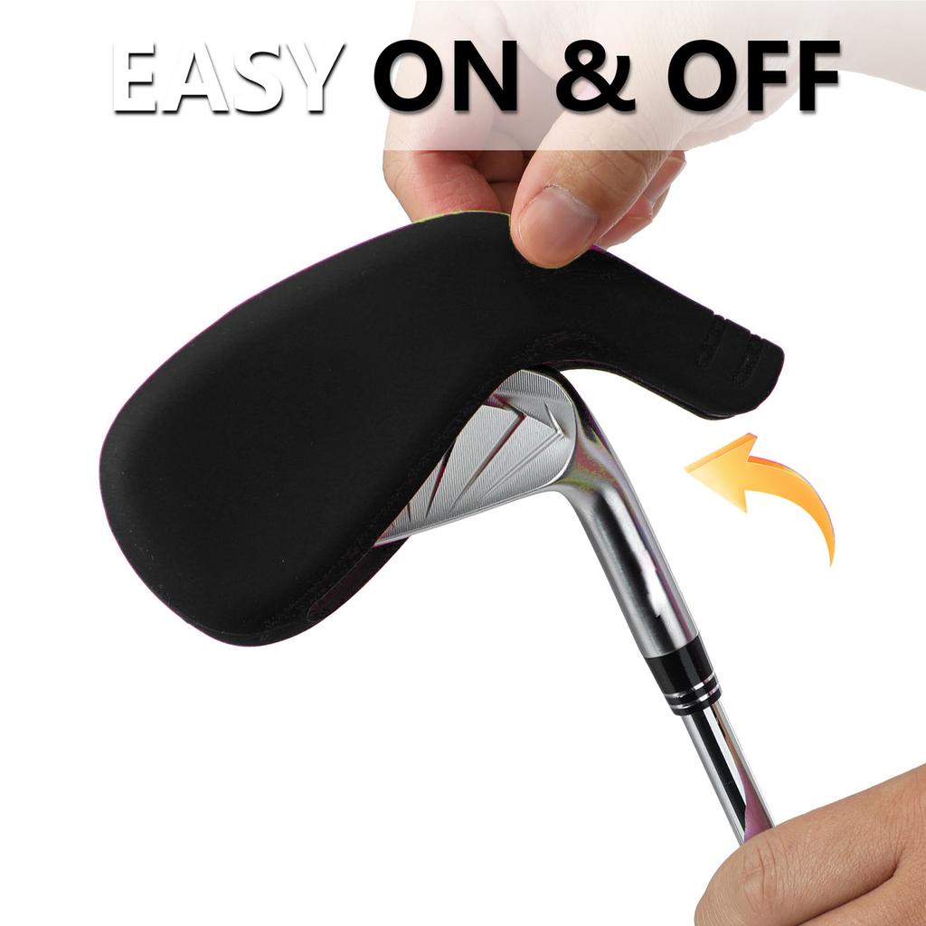 Iron Club Head Cover Water Proof Lightweight Elastic Washable Silicone Club Head Cover with Number Opening for Competition Black