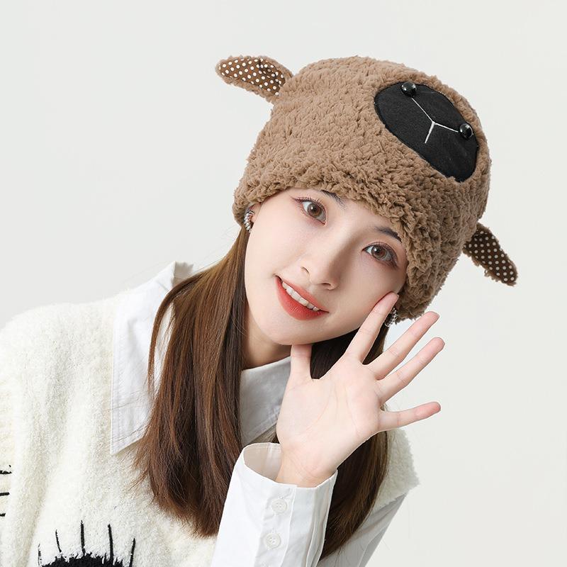 Hat Versatile Hat Woman Winter Sweet Cute Ears Warm Lamb Plush