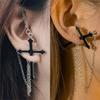 2pcs 2026 Punk Gothic Cross Earrings Men Women Metal Long Chain Tassels Piercing Jewelry Black Cross Ear Studs Gifts Accessories