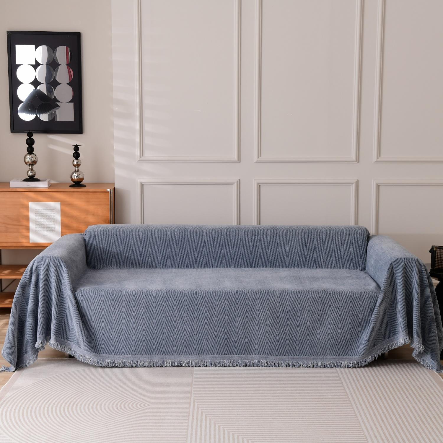 

Полотенце для дивана Herribone Jacquard из шенилла с кисточками Чехол для дивана Покрывало Чехол для дивана Универсальный для гостиной Все сезоны 180X130cm синий