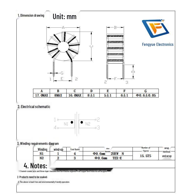 Ferrite Core Common Mode Choke T14*9*5, 0.6 Wire, Bifilar Winding, 15 Turns, 4A, 2.0mH