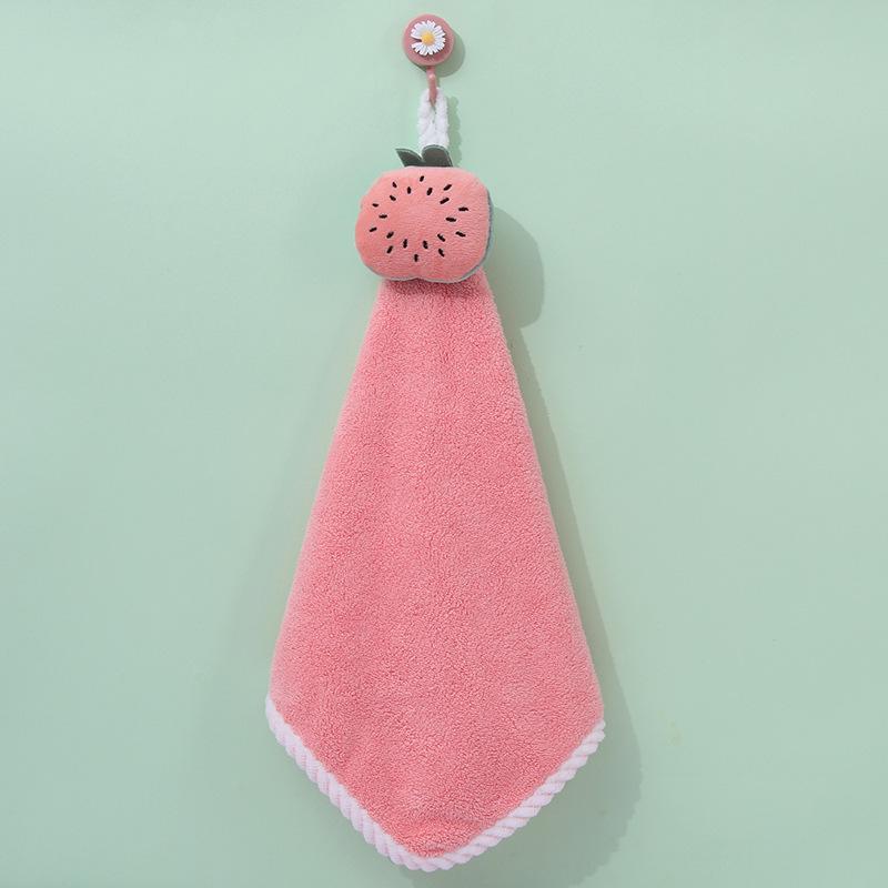 Soft Cute Cartoon Coral Fleece Hanging Hand Towel - Absorbent Kitchen Wiping Cloth