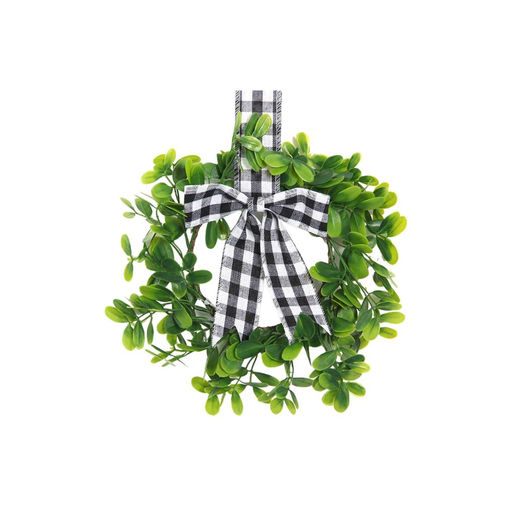 Mini Xmas Kitchen Cabinet Wreaths Small Xmas Artificial Wreaths with Plaid Bow for Door Window Wall