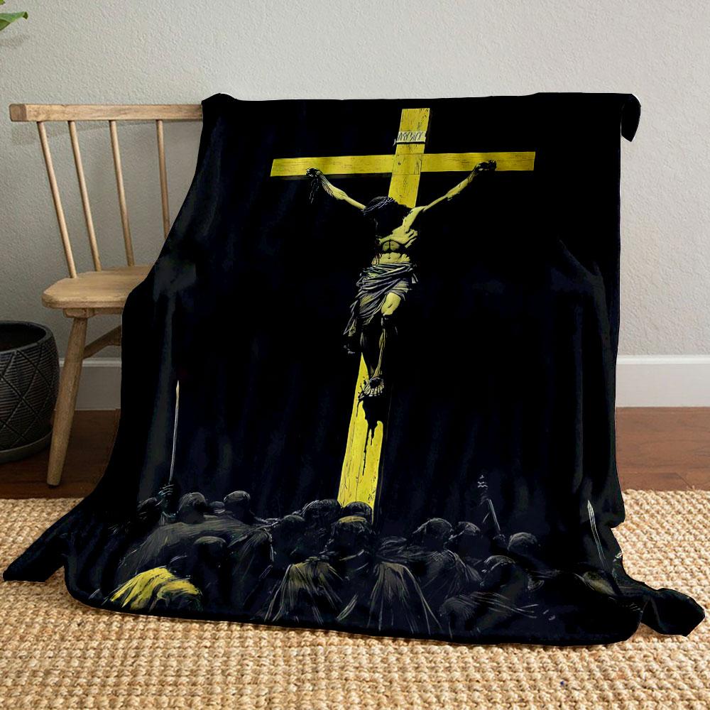 

Jesus on Cross Blanket Printed Blanket for Living Room Bed Couch lunch break Soft Cozy Blanket for Friend s festival Gift 80cm x 120cm