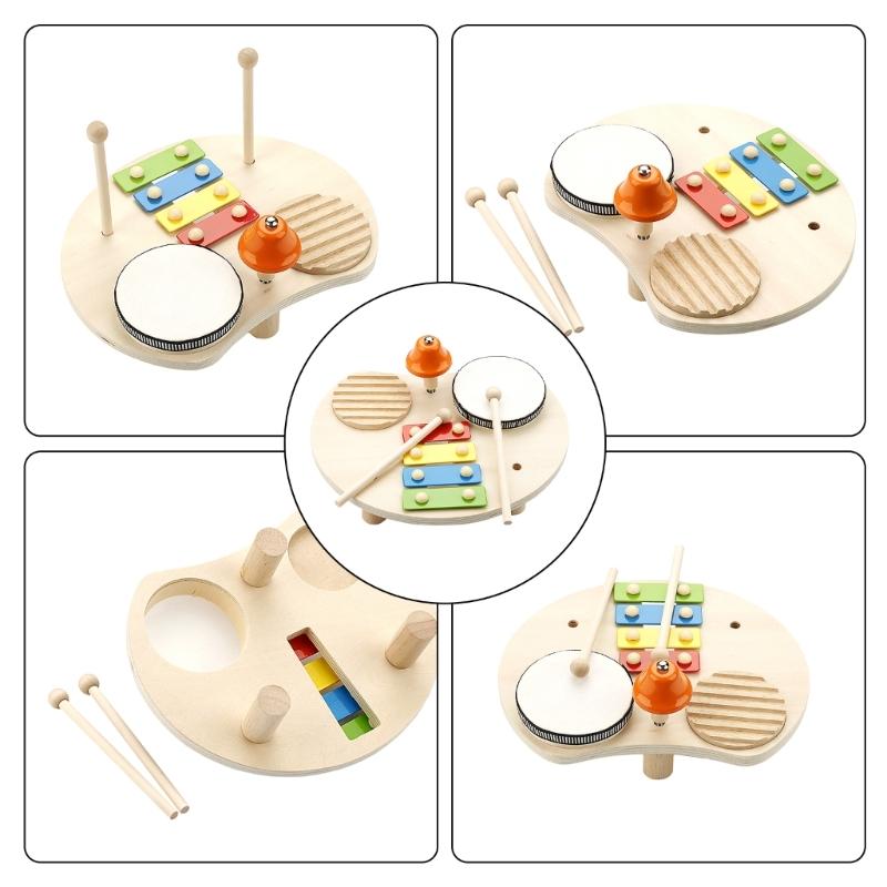 Kids Drum Set Fine Motor Skill Developmental Party Favor Kindergarten Wood Musical Kits for Boy Girl Children Kids