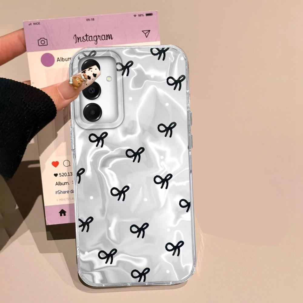 Circular Dots Black Bow Women Girls Phone Case for Samsung Galaxy A55 A56 A36 A26 A16 A53 A06 A14 A24 A34 A54 A15 A25 A35 Cover