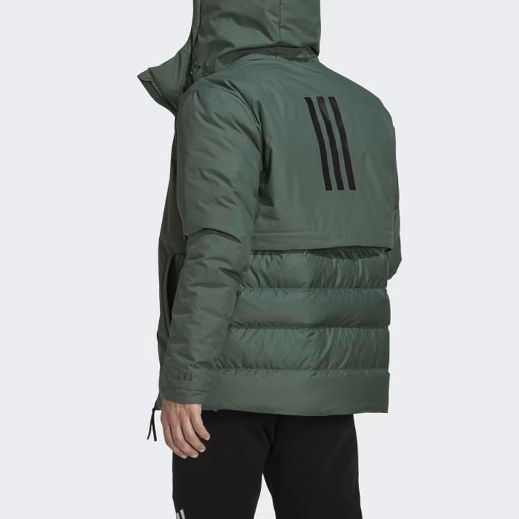 Adidas Traveer Cold.Rdy Hooded Down Jacket With Three-Stripe Logo Print Men Outerwear Green HG6014