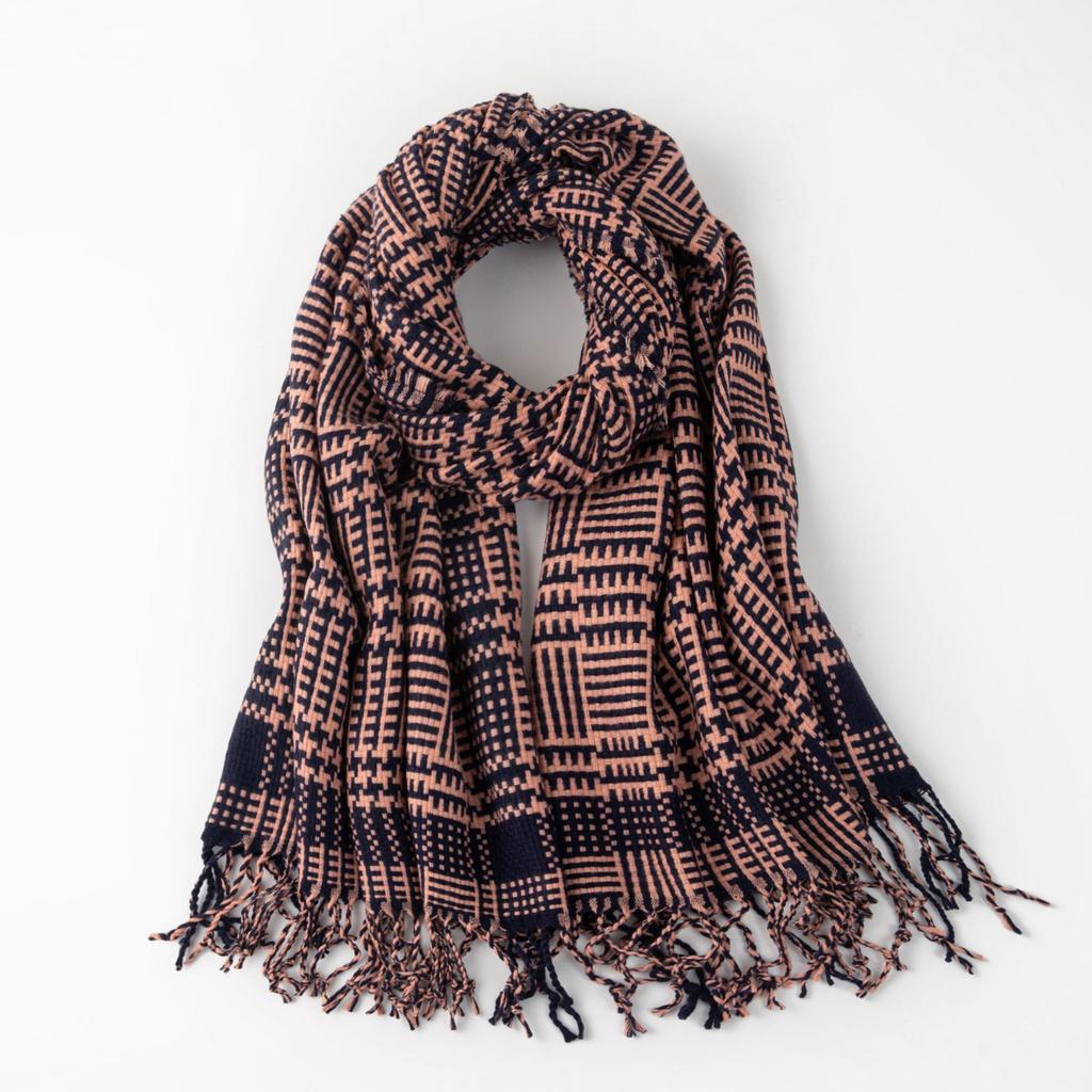 New temperament medium and long warm fashion imitation cashmere fringed scarf student thickened shawl small thousand bird grid scarf women