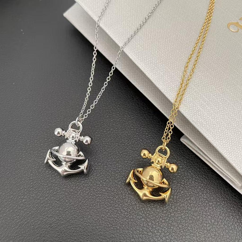 Empress Dowager Saturn Pearl Necklace, Bracelet, and Earrings Set: Light Luxury Punk Clavicle Chain for Women