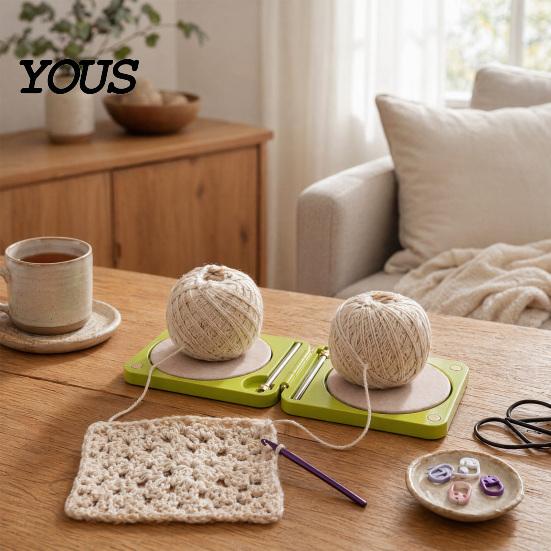 Zusammenklappbarer Garnständer Tragbarer Halter für Häkeln & Stricken, Rotierender Faltbarer Doppelwickler Spinner Leichte Organizer Box Anfänger,