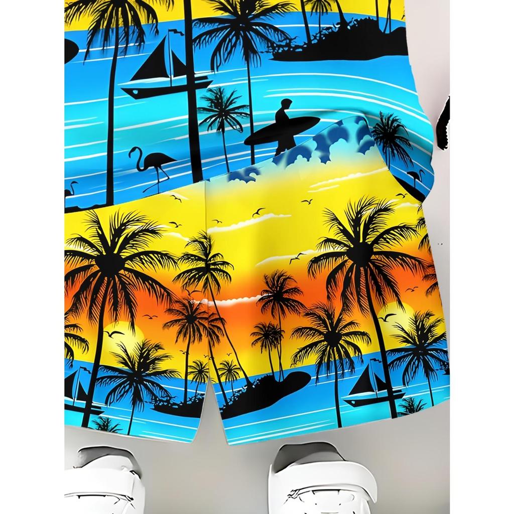 Summer boys' casual sports short sleeved shorts 2-piece set - brown paulownia tree 3D printed pattern T-shirt top+shorts set