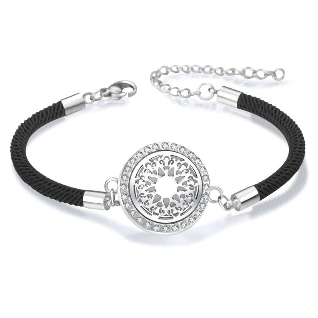 Diamond Inlaid Aroma Diffuser Bracelet: Adjustable Black Rope Wristband for Women
