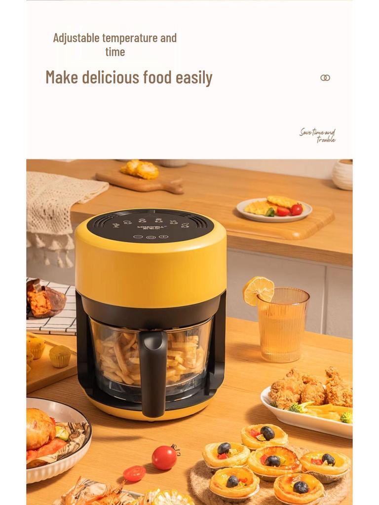Lwell Transparenter Mini-Heißluftfritteuse aus Glas für 1-2 Personen - Ölfreier Elektrischer Frittierer für Pommes Frites