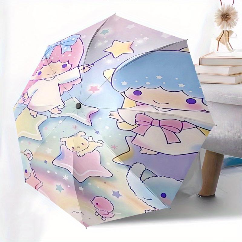 Little Twin Stars,Sanrio Characters Automatic Folding Umbrella Simple 8 Rib Design, Bright Cartoon Pattern, Durable Iron Frame, Suitable For