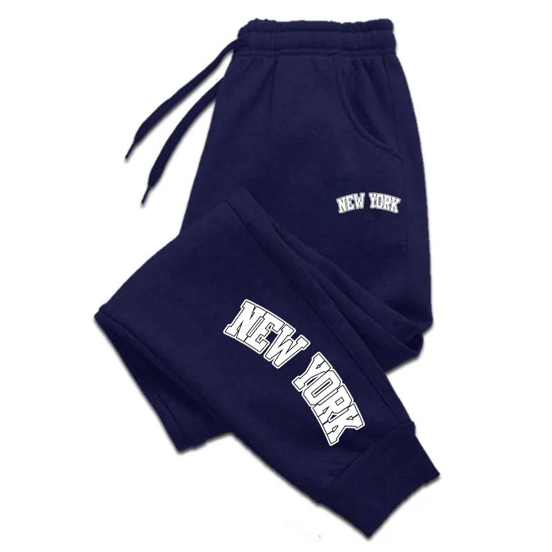 

New York Sports Pants for Men Casual Sweatpants Outdoors Jogging Fashion the Four Seasons Daily Versatile Men s Clothing Fleece Pants 4XL темно-синього кольору