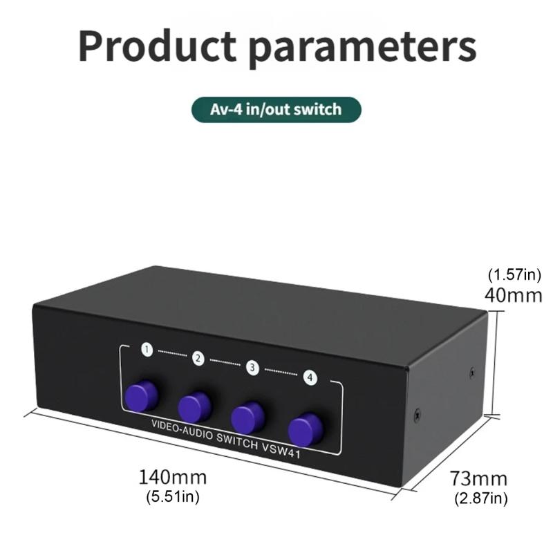 4Input AV Selector Box AV Switcher With Push Button Control Universal Compatibility For Home Studio AV Devices Setup