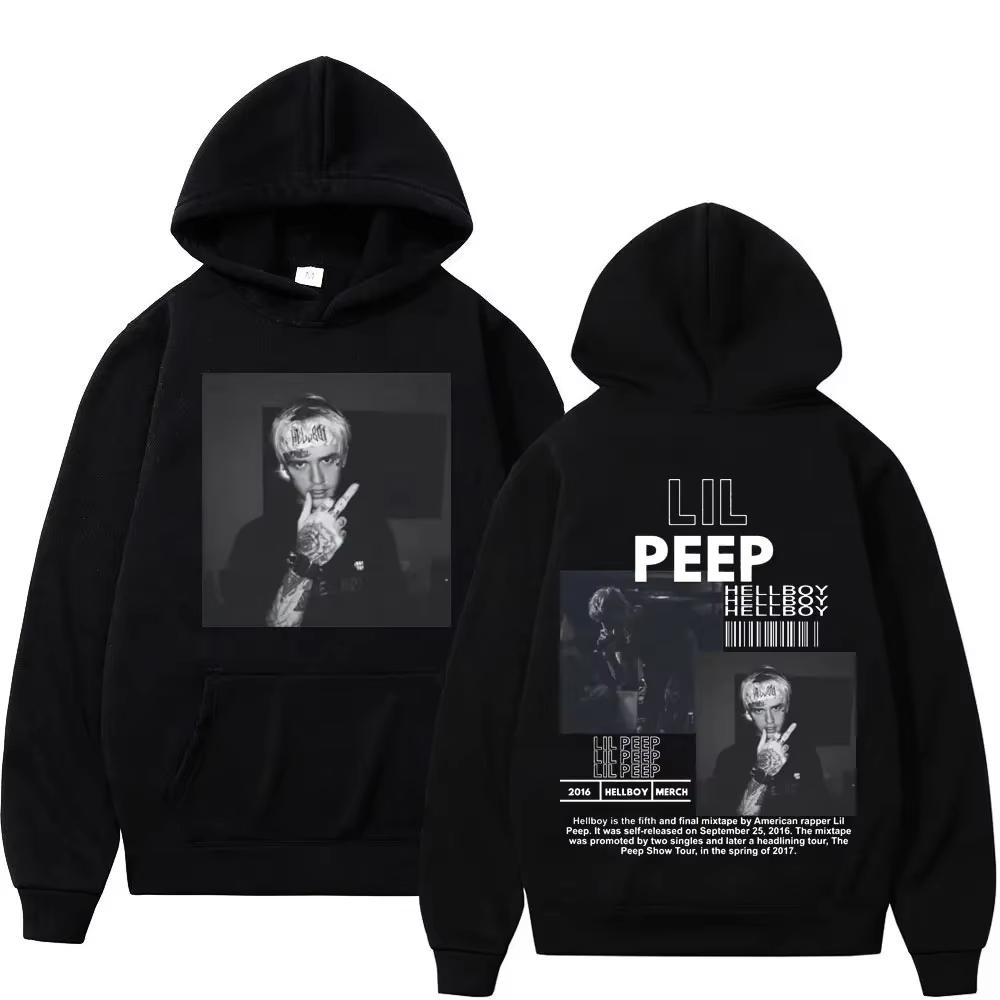 Hip hop rapper Lil Peep patterned hoodie high-quality fashion pullover men's and women's street fashion retro hooded sweatshirt