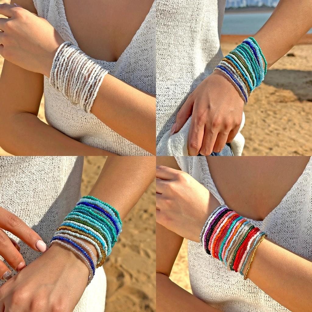 Bohemian Resort Style Crystal Beaded Bracelet Set With Electroplated Finish For Couples Gift