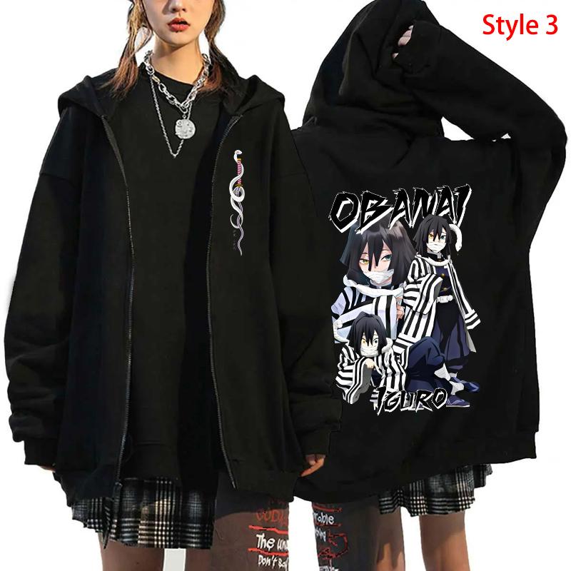 Anime Demon Slayer Kanroji Mitsuri Iguro Obanai Couple Cute Print Hooded Men Women Hoodies Manga Zip Jacket Harajuku Sweatshirt