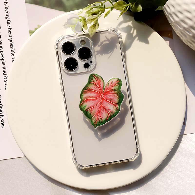 Foldable Acrylic Mobile Phone Stand with Simulated Plant Leaf Design