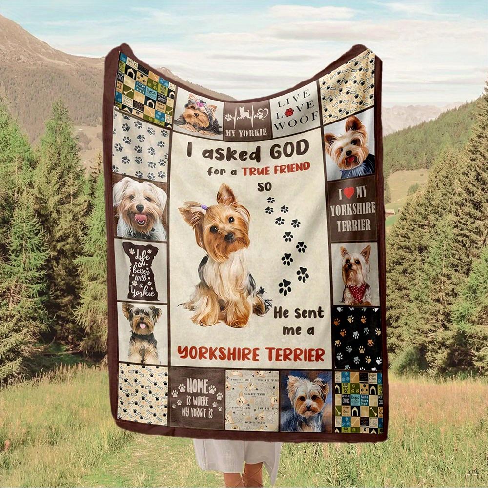 1 Stück Yorkshire Terrier, Echter Freund, Pfotenabdrücke Digital Bedruckte Flanelldecke, Super Weiche Plüsch Fleece Bettdecke, Vielseitig für Vier Jahreszeiten