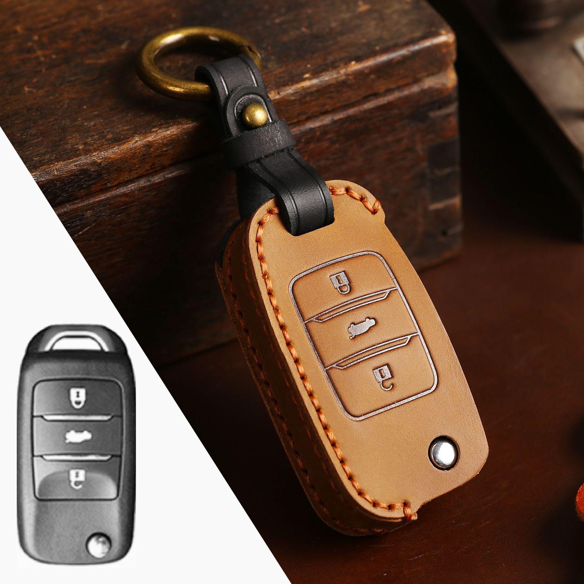 

The Key Cover Is Suitable For Changan Key Cover Cs15 Personalized Cs35/Cs55 Folding Car Key Bag, Purely Handmade. коричневый
