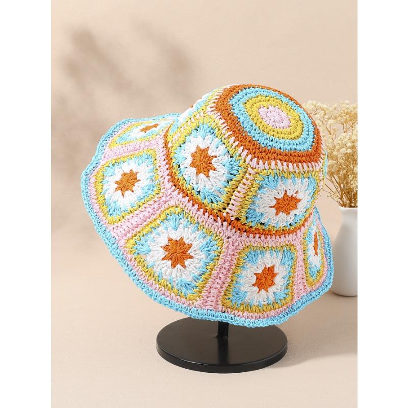 Small Fresh Flower Straw Hat Women's Summer Seaside Vacation Sunshade Sunscreen Hollow Face Small Bucket Hat