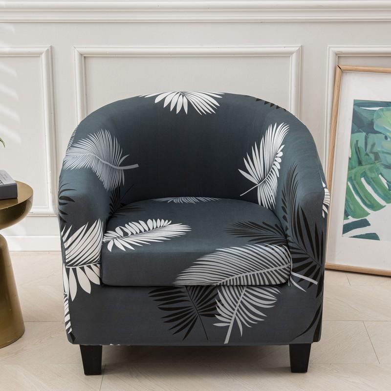 Club Chair Slipcover 2 Piece Stretch Printed Round Barrel Chair Covers Removable Tub Chair Slipcover With Elastic Bottom