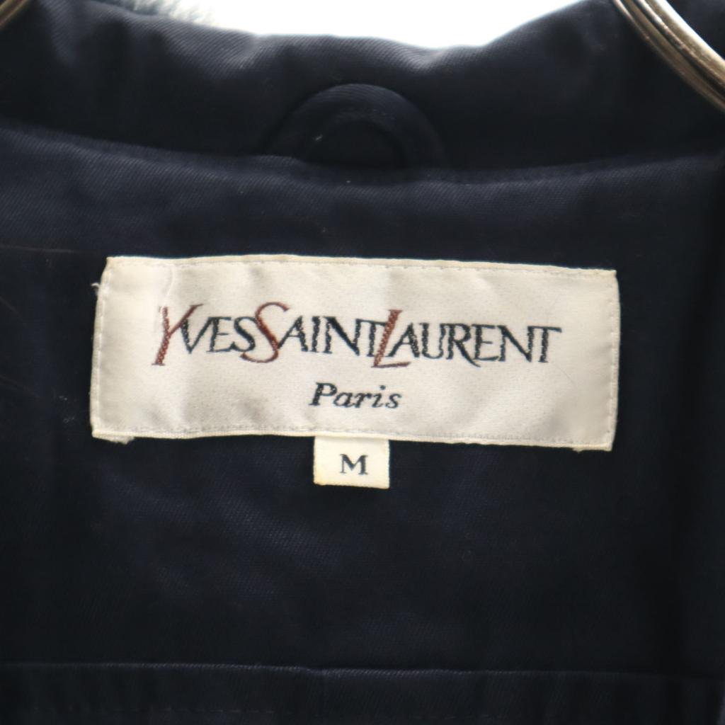 YVES SAINT LAURENT 90s Old Stainless collar coat M Navy with fox fur Women Used
