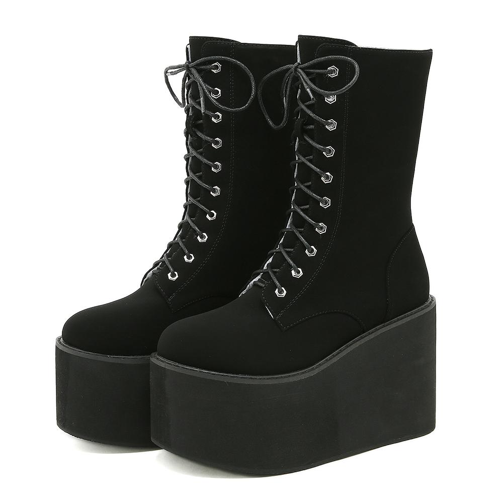 

Зимние ботинки женские водонепроницаемые снежные на толстой платформе с мехом внутри на шнуровке на танкетке с увеличением высоты теплые ботинки для женщин 41 чёрный