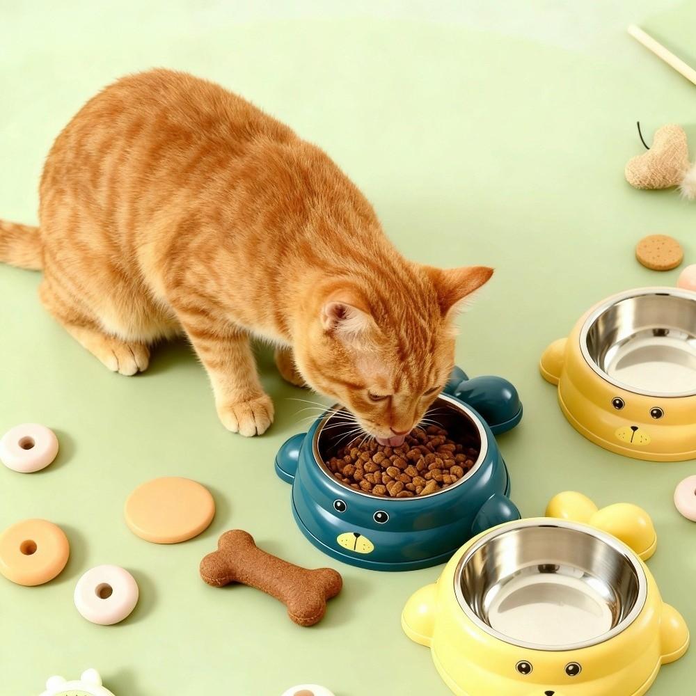 Non-slip Stainless Steel Cat Bowl Anti Tip Anti-Choke Cat Water Bowl Durable Cartoon Anti-Spill Pet Feeder for Cats and Dogs