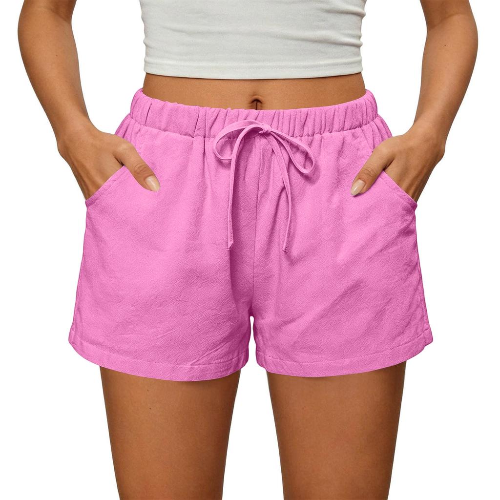 Womens Shorts Casual Elastic High Waisted Drawstring Shorts With Pockets