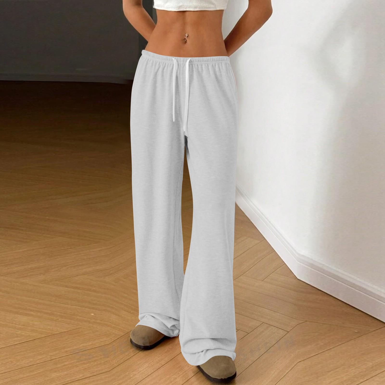 

Женские повседневные брюки с эластичной резинкой на талии, удобные прямые свободные однотонные брюки для йоги XL белый