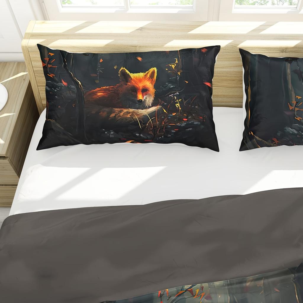 Süßes Cartoon-Fuchs-Muster Bettbezug-Set geeignet für Kinderzimmer Dekoration Bettwäsche