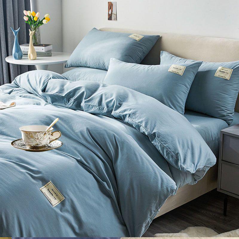 G5Z Einfarbige gewaschene Baumwoll-Bettbezug, hautfreundlich, erhältlich in Einzel- und Doppelgrößen mit Kissenbezug für Studenten