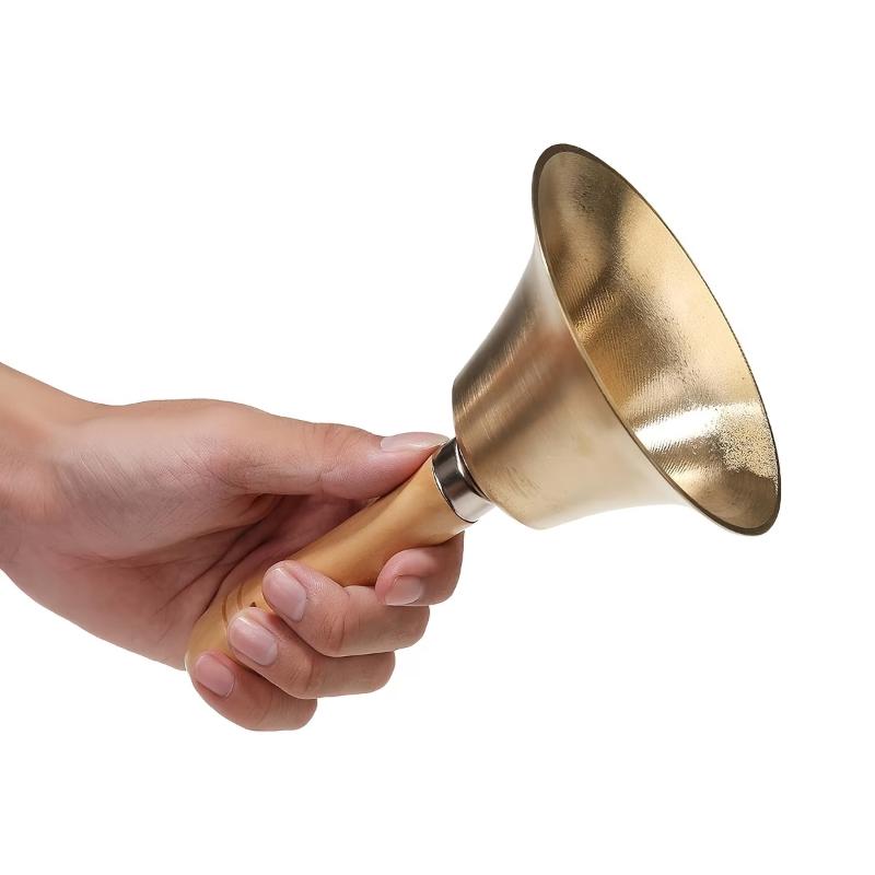 Ultra-Loud Solid Brass Hand Bell with Wooden Handle for Home Weddings Animal Training Office Dinner Meditation
