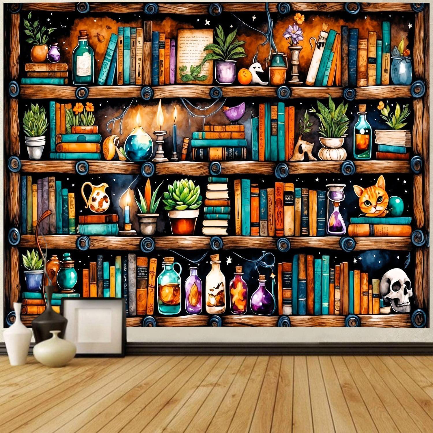 Tapestry Delour bookshelf magical library of books 75x100