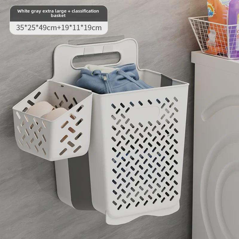 

Корзина для белья настенная: Складное хранилище для грязной одежды и носков в ванной комнате.