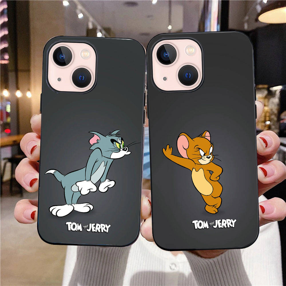 

J-10 Том и Джерри черный чехол для iPhone 16 15 14 13 12 Samsung S24 S23 Ultra Xiaomi POCO Redmi Note Realeme Moto OPPO A15 Realme VIVO Pro Max Plus 5G