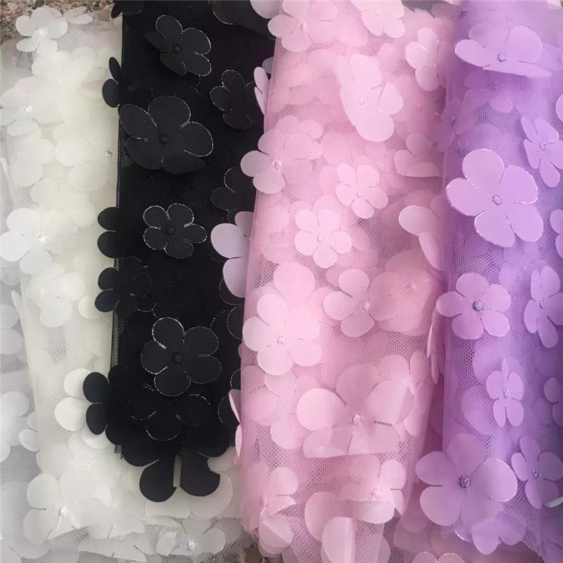 1 Yard Stickerei 3D Blume Mesh-Stoff Perlen Spitzenstoff Hochzeitskleid DIY Kinderbekleidung Nähen Spitze Tüllstoff Neu