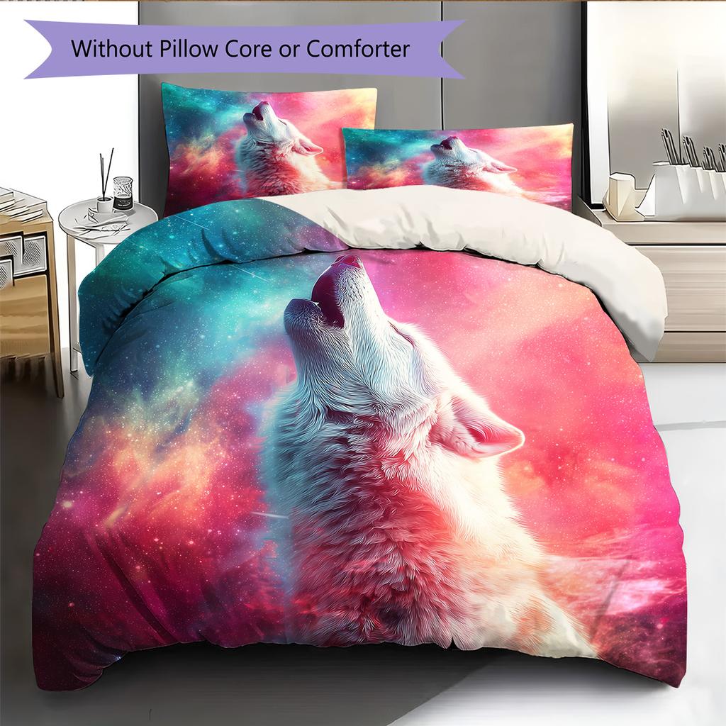 Colorful wolf  Pattern Bedding Quilt Set Quilt Cover Pillowcase Home Decoration  Gift (1 * duvet cover + 2 * pillowcase, without core)