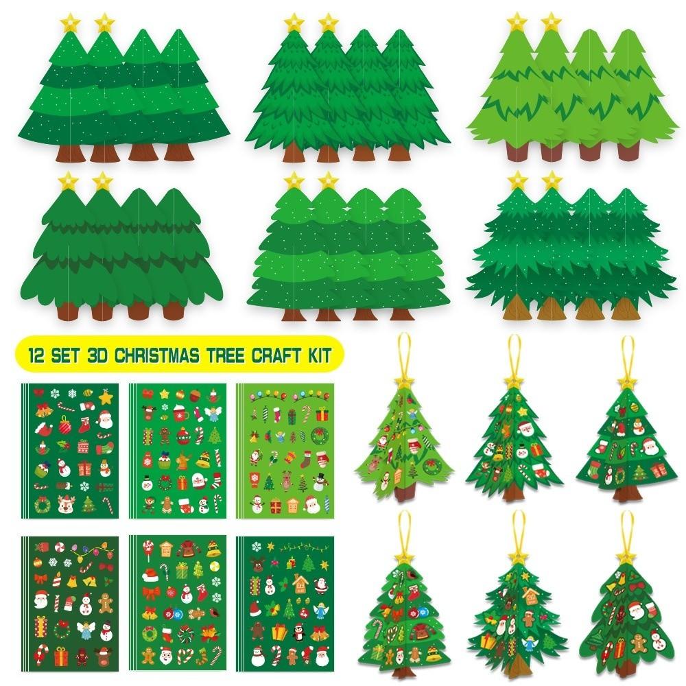 1 Set 3D Christmas Tree Craft Kit Decorative Paper Xmas Tree Hanging Ornaments  Christmas Party
