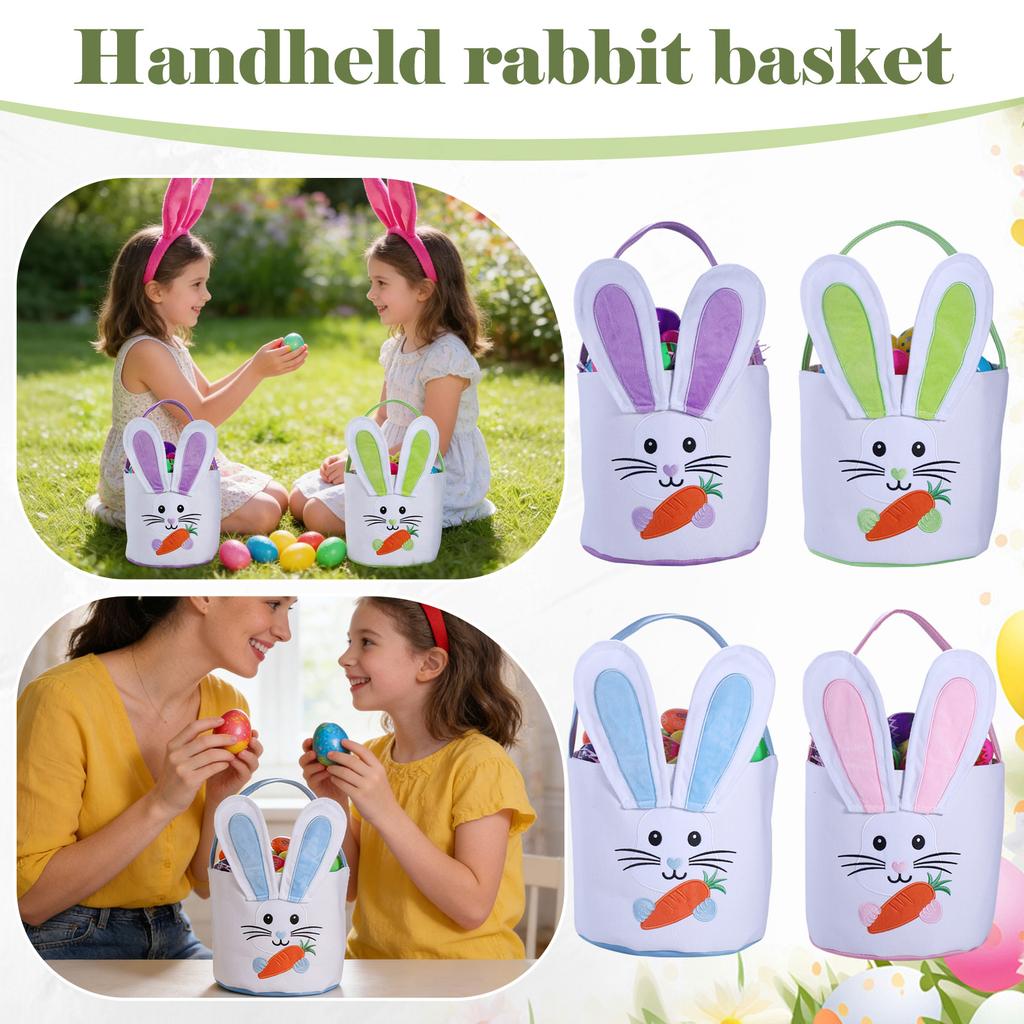 Easter Egg Bucket, Cloth Easter Bunny Basket, Bunny Face Printed Basket, Easter Egg Treasure Bucket With Handle, Party Gift