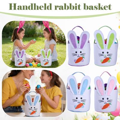 Easter Egg Bucket, Cloth Easter Bunny Basket, Bunny Face Printed Basket, Easter Egg Treasure Bucket With Handle, Party Gift