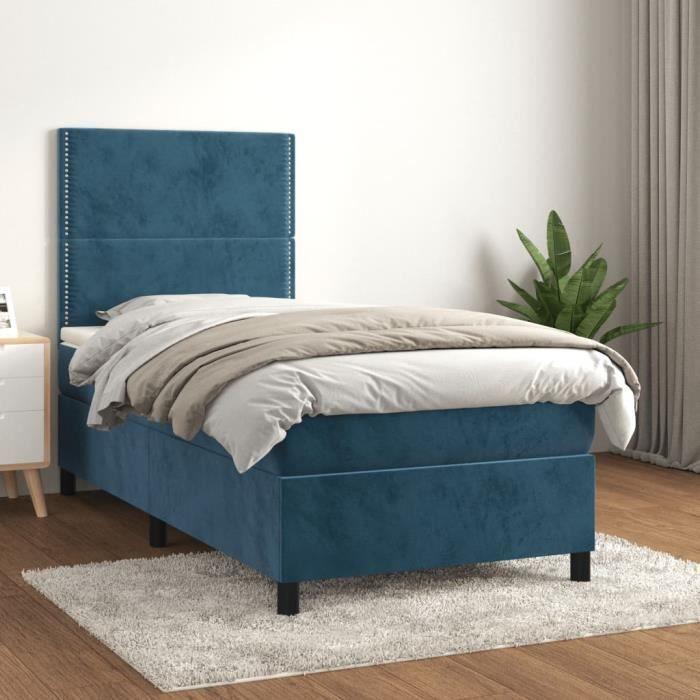 3142939 vidaXL Lit à sommier tapissier avec matelas Bleu foncé 90x190 cm