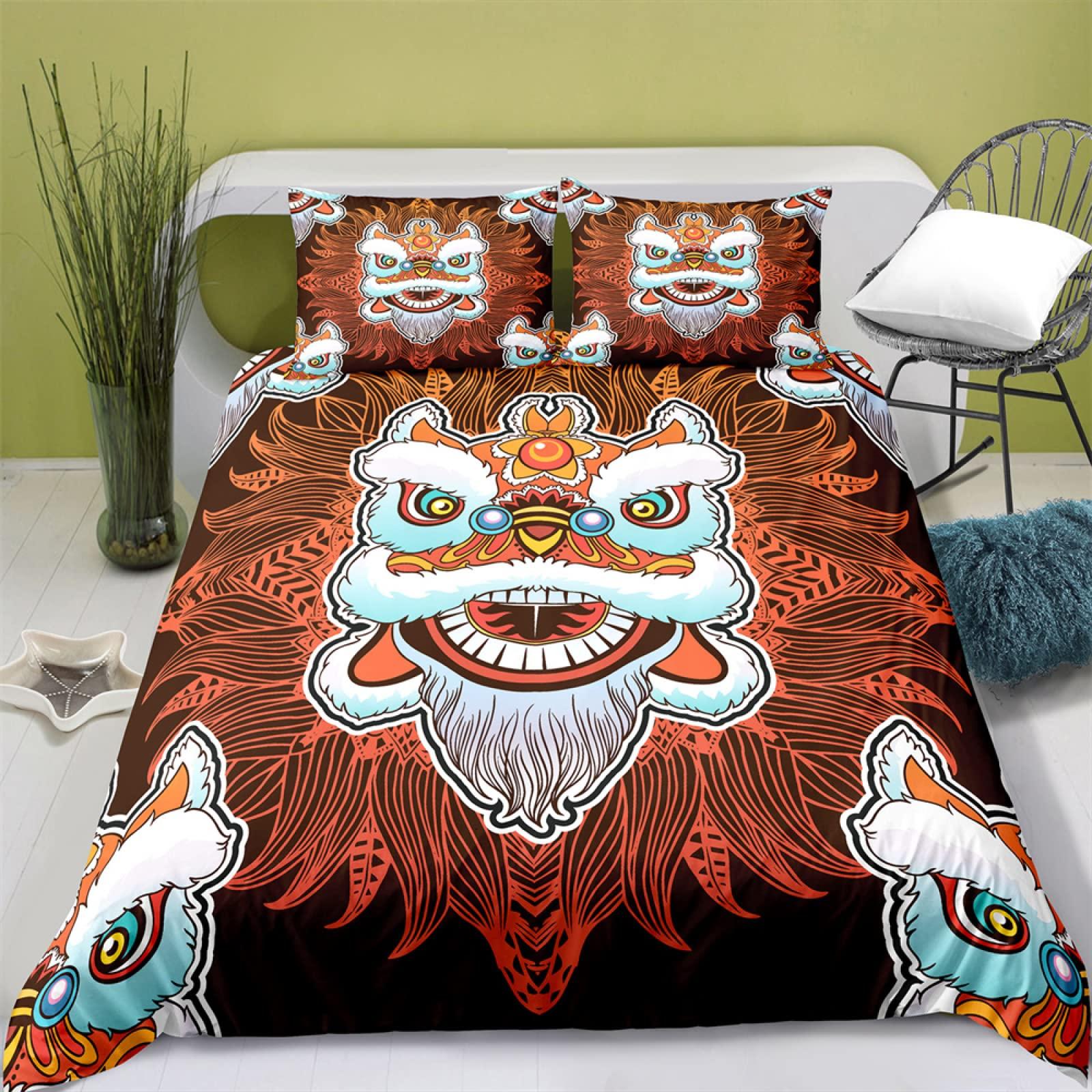 

Kawaii Lion Bed Cover Collection,Watercolor Cherry Blossom Baby Lion Bed Ensemble,Cartoon Wild Animal Botanical Flower Comforter Cover EU single(135x200cm)