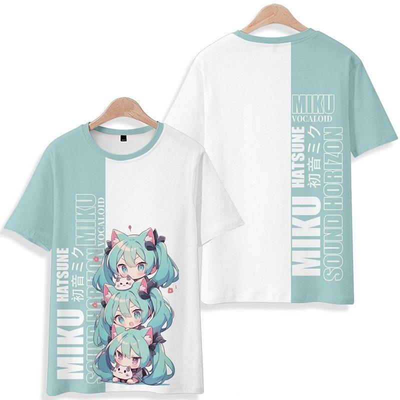 2026 Summer Hatsune Miku Retro Cosplay T-shirt Men's Oversized 3D Printed Short-sleeved Family Unisex Children's Sports Shirt