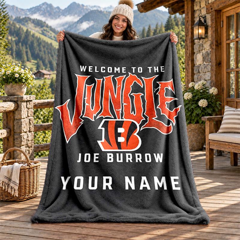 Cincinnati Bengals Custom Name Flannel Blanket Personalized Soft Warm Plush Throw Blanket Customized Gift for Family Friends